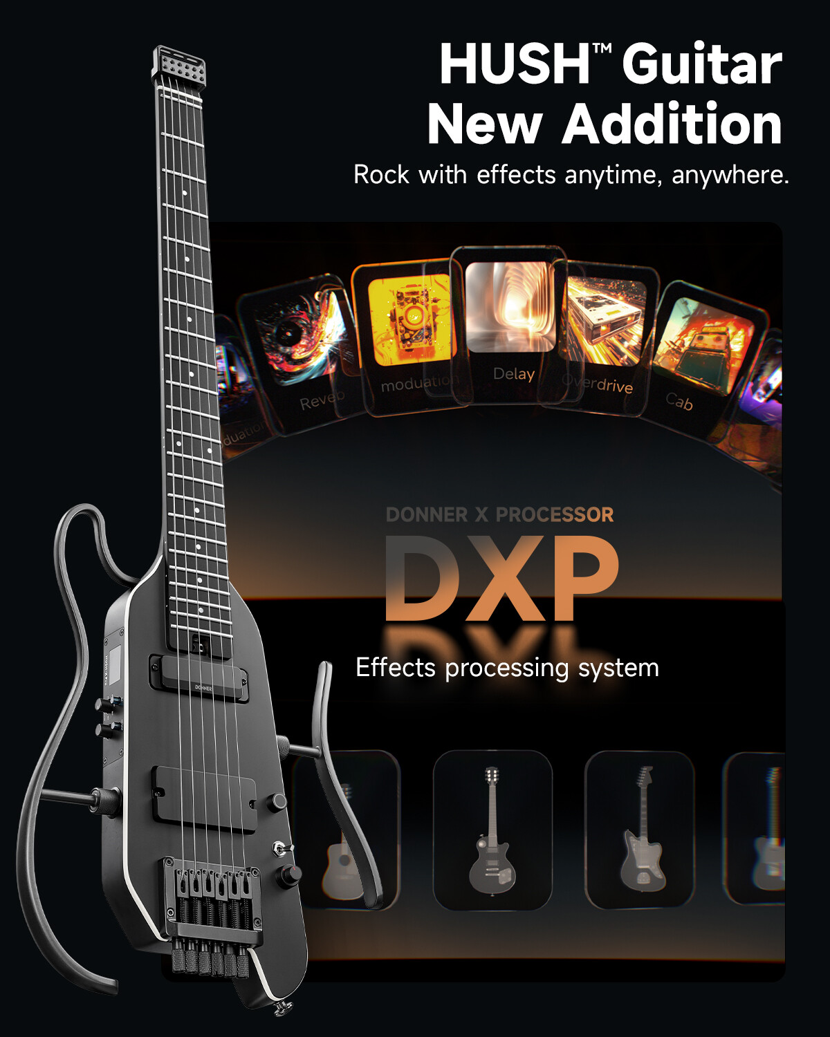 Donner HUSH X PRO Electric Guitar Bundle With Multi-Effect Tone Sim Coil Spilt