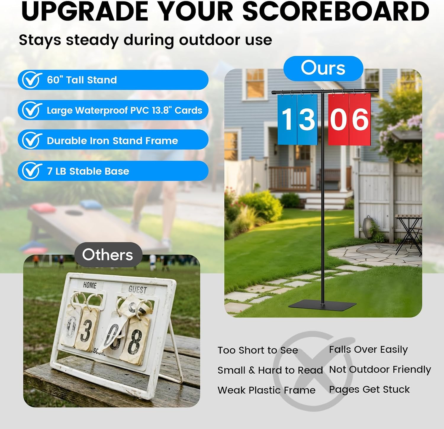 Filp Scoreboard with Adjustable Iron Stand, 60" Extra Large Score Keeper