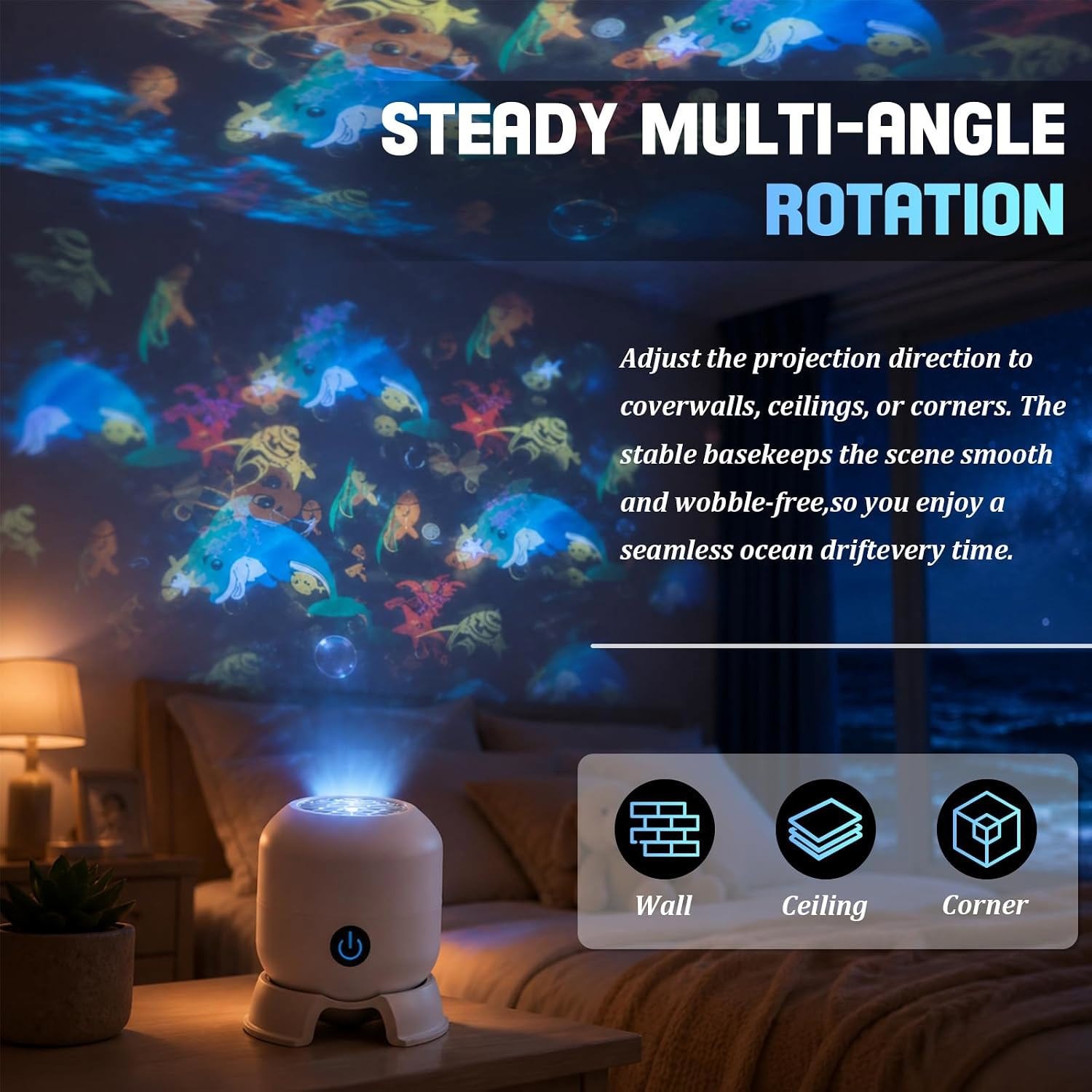 Dynamic Rotating Led Projector Lights Ocean Scene Rotating Night Lamp for Kids