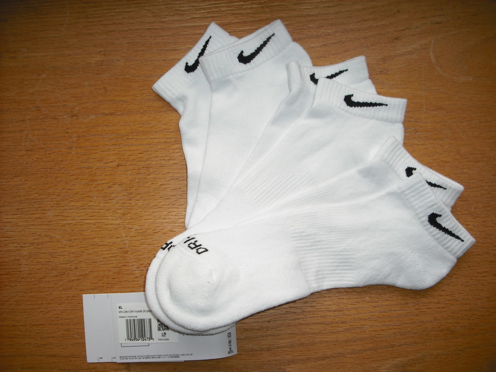 Mens NWT NIKE Low-Cut Socks 3prs Everyday PLUS White Arch Support Sz:XL (12-15)