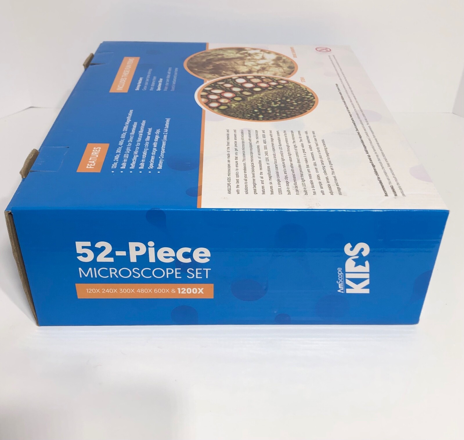 AmScope 52pc 120X-1200X Kids Starter Compound Microscope Portable Science Kit