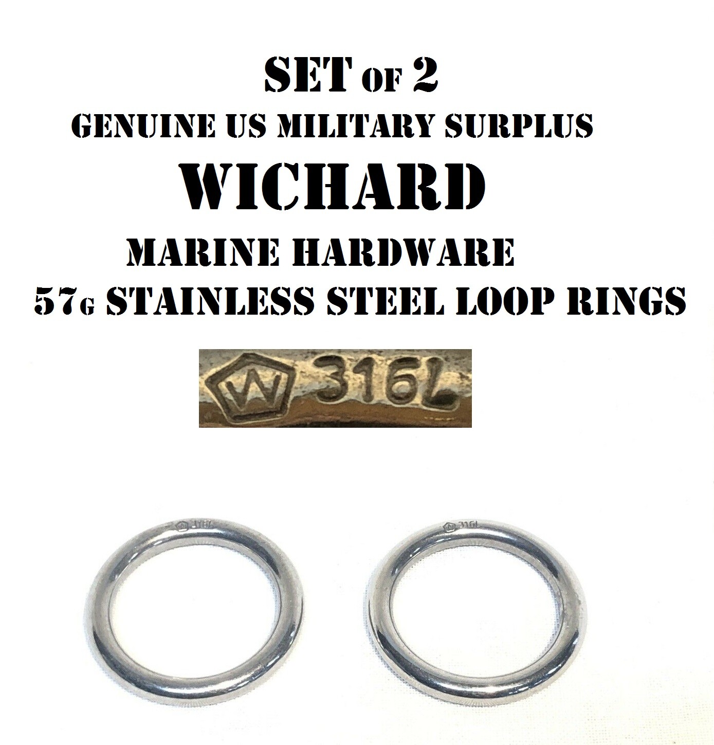 LOT OF 2 WICHARD 316L STAINLESS STEEL FORGED TACTICAL MILITARY WEBBING RING 45MM