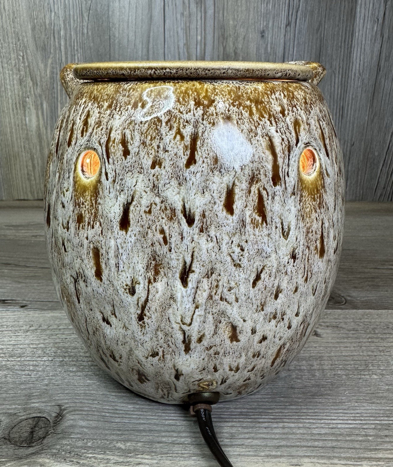 Owl Night Light Brown Ceramic Drip Glaze 6" Tall