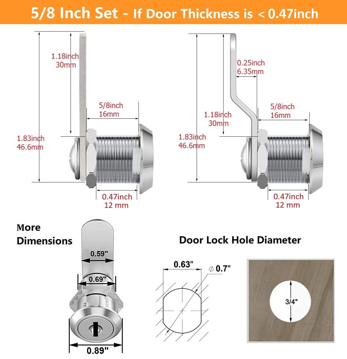 5/8 Cam Locks - 5/8 Diameter Cam Lock Keyed Alike Cabinet Locks Secure Files