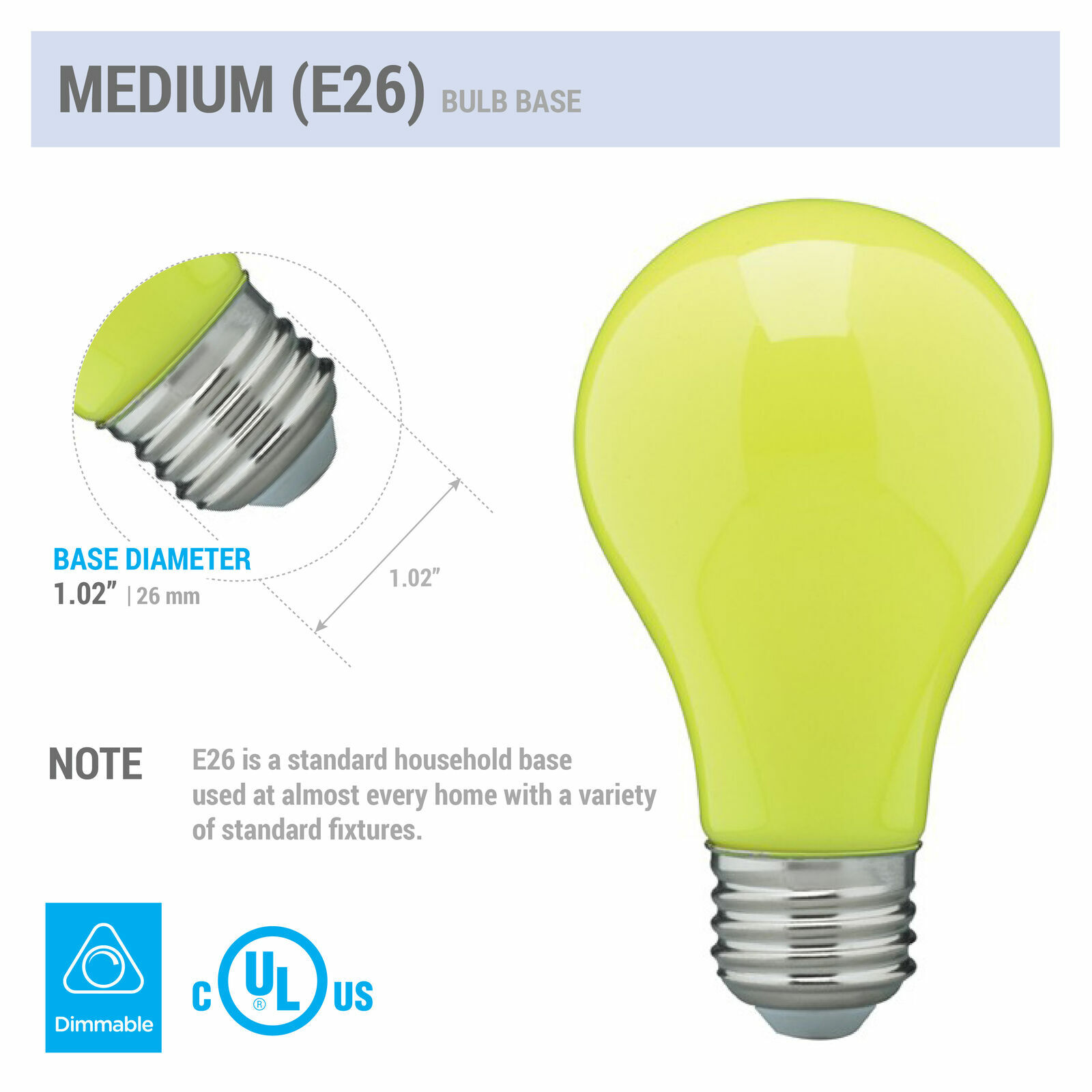 CERAMIC YELLOW LED Bulb A19 Medium E26 8W 60 Watt Equivalent Damp Location Rated