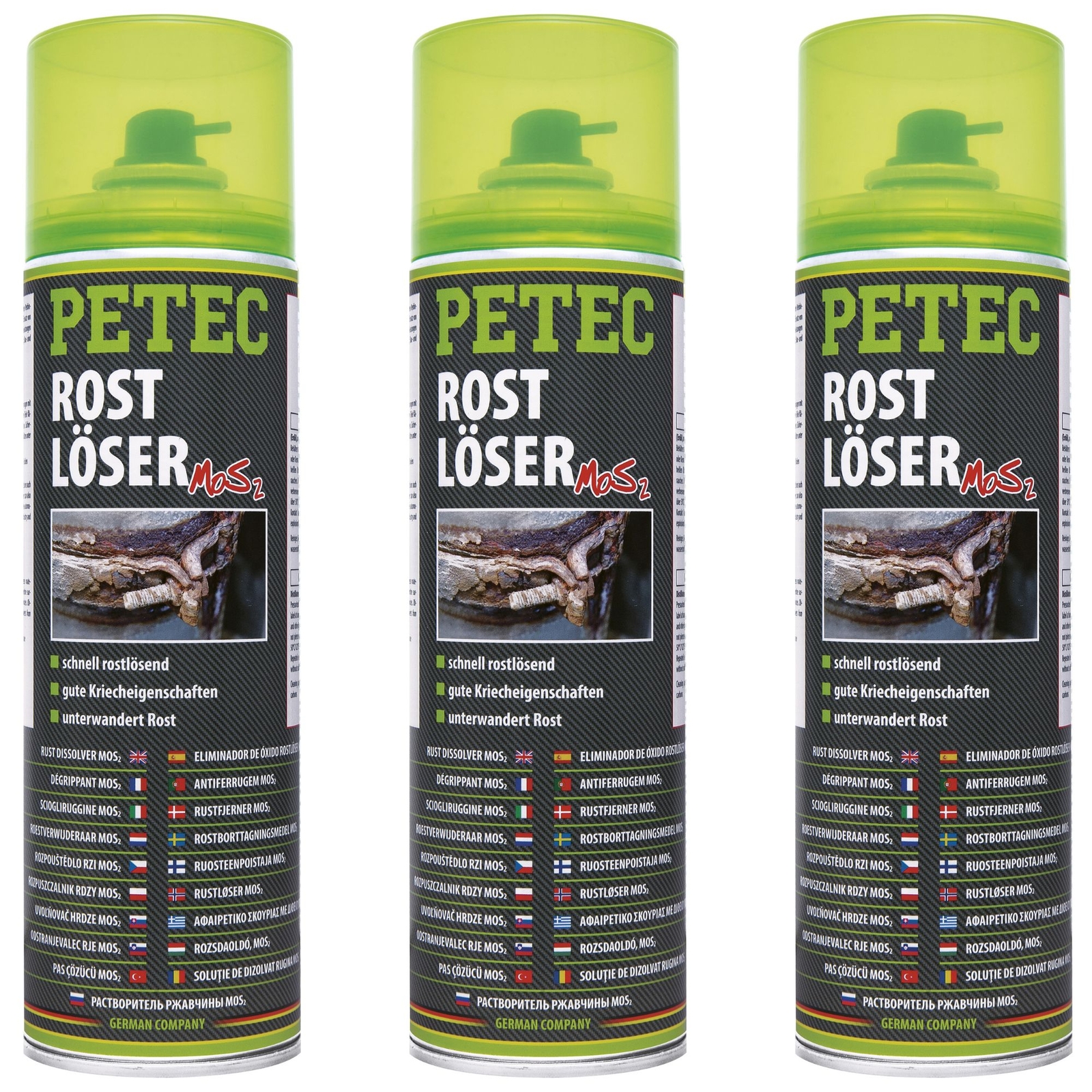 Petec 3x Rust Remover Rust Mos2 Spray 500ml