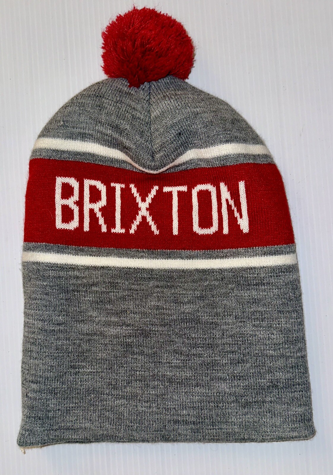 BRIXTON Gray & Red Knit Beanie Hat ~ One Size