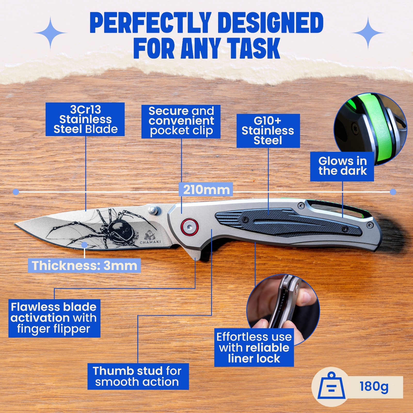 Chamaki Spider Folding Knife Tactical EDC Pocket Knife Razor Sharp Gift Ready
