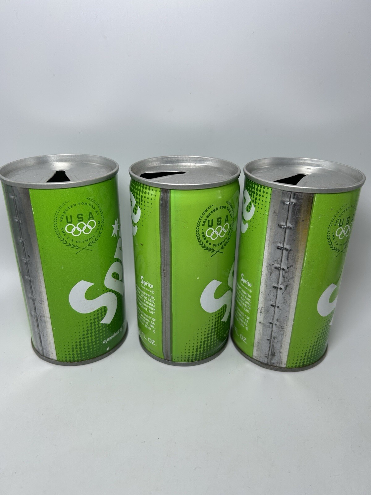 Vintage Sprite Soda Pop Can Lot Olympics Pull Tab Empty