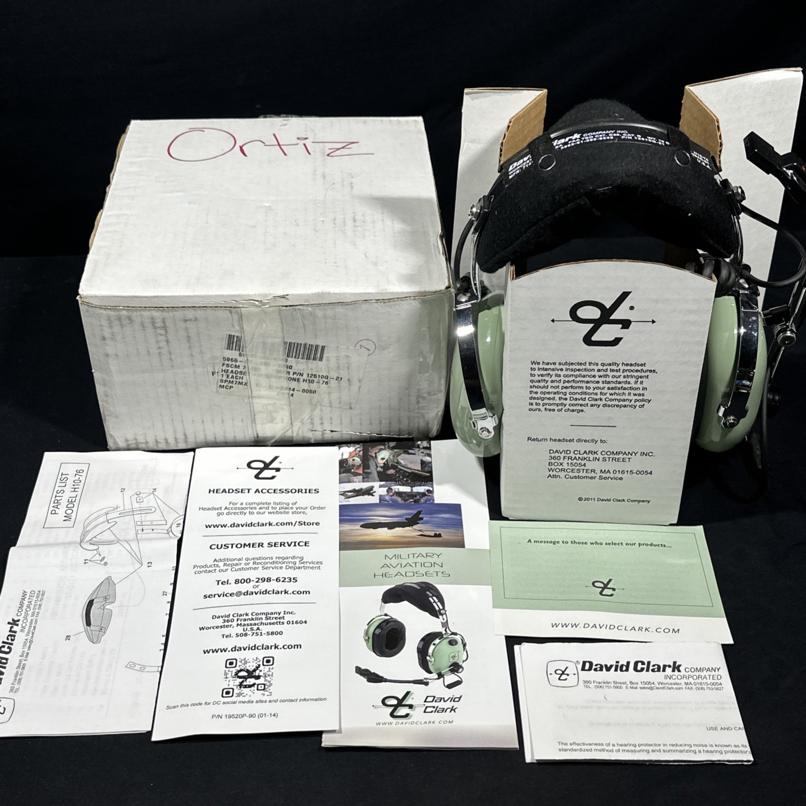 David Clark H10-76 Aviation Headset Dual GA Plugs 12510G-21 AS IS