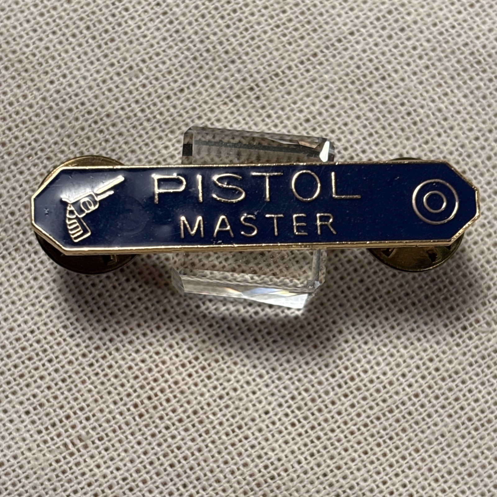 "PISTOL MASTER" Pin Marksmanship Award ~ Blue Enamel Gold Tone