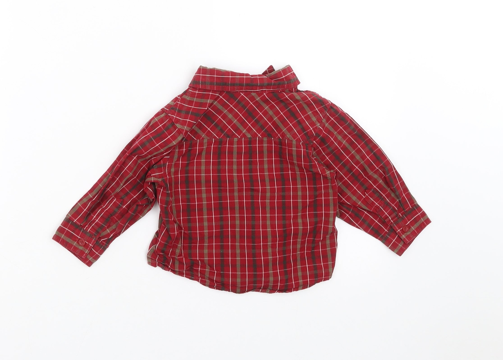 Marks & Spencer Boys Red Check Cotton Blend Button-Up Size 9-12 Months Collare