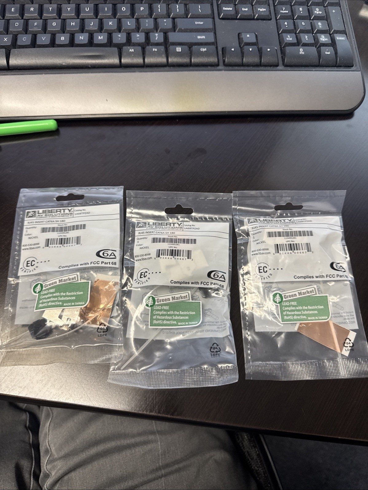 LIBERTY AV SOLUTIONS 1A68TPZA0 C6A SHIELDED 180-DEGREE KEYSTONE CAT6A Lot Of 3