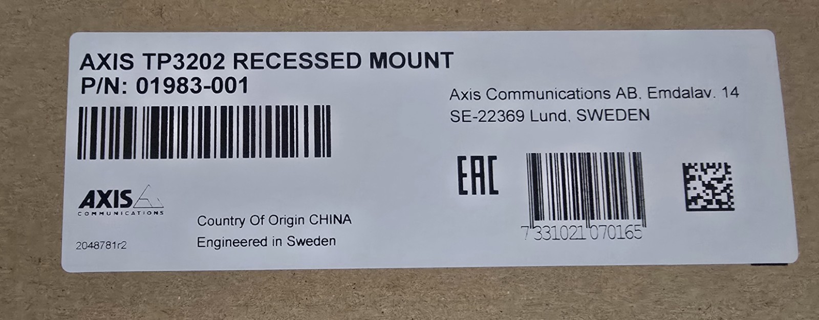 Axis Communications 01983-001 Camera Dome Recessed Mount TP3202