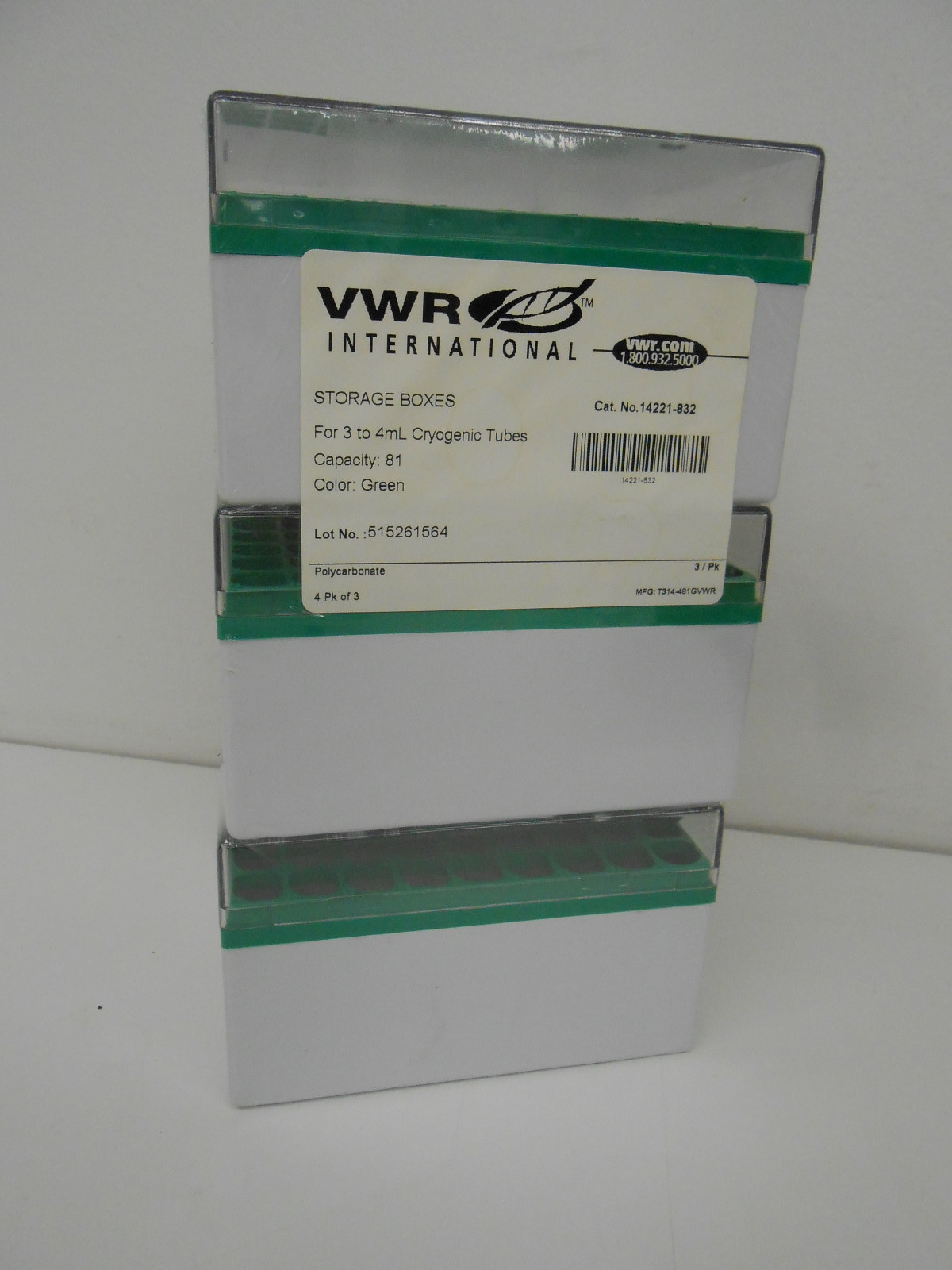 VWR STORAGE BOXES 14221-832 81 POSITION. 3-4ml CAPACITY Qty 3 PACK.