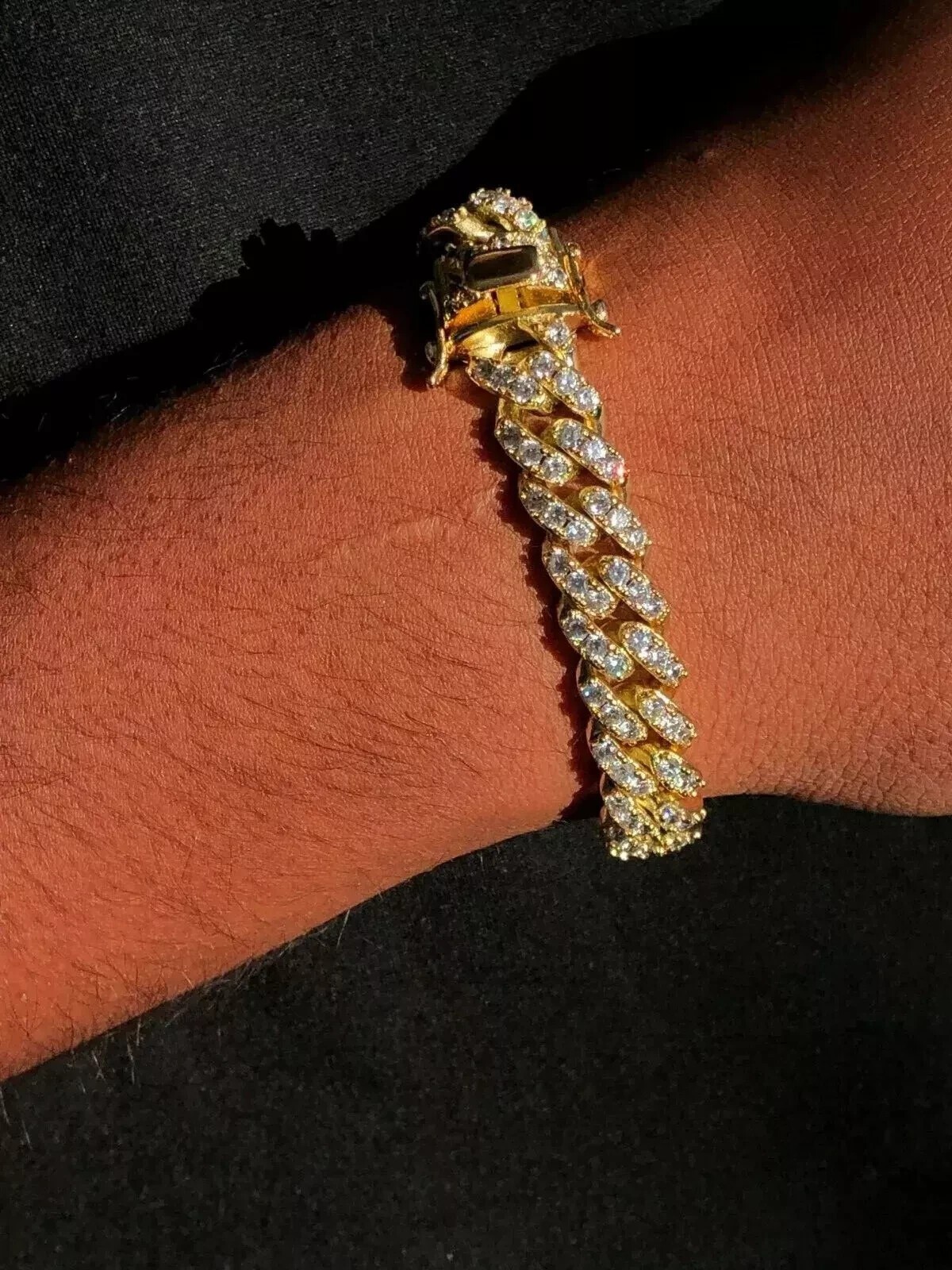 15CT Round Cut Lab Created Diamond Men's Cuban Bracelet 14K Yellow Gold Finish