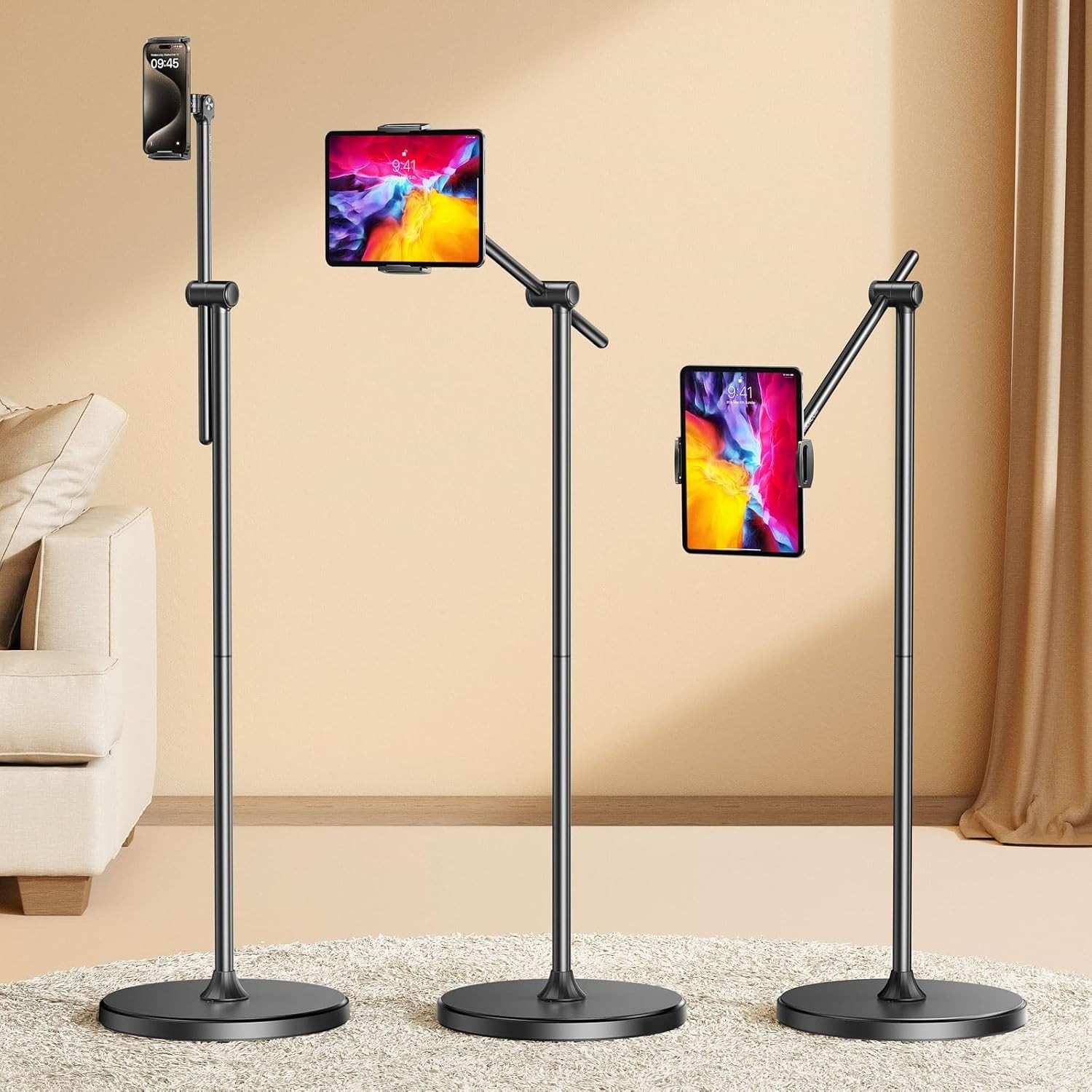 [Height-Adjustable & 360° Rotation Tablet Floor Stand Stable Base, Aluminum A...