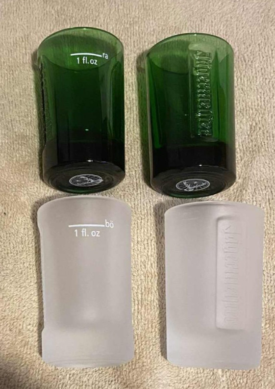 BRAND NEW LOT OF (4) JAGERMEISTER 1 OZ SHOT GLASSES EXTRA THICK GREEN + FROSTED