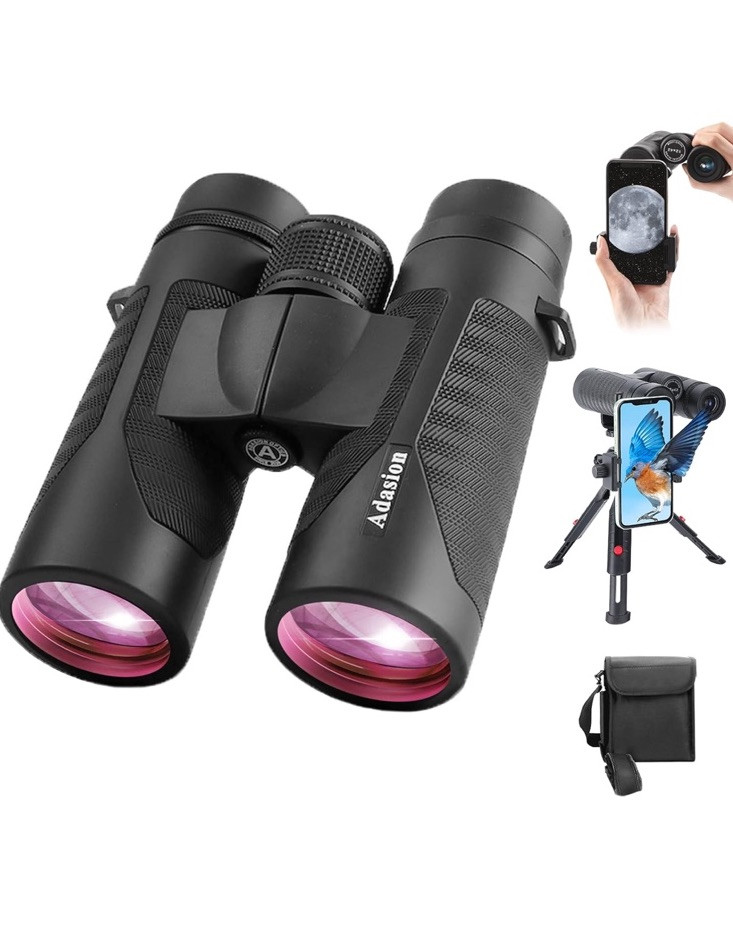 Adasion 12x42 Binoculars with Phone Adapter - Black