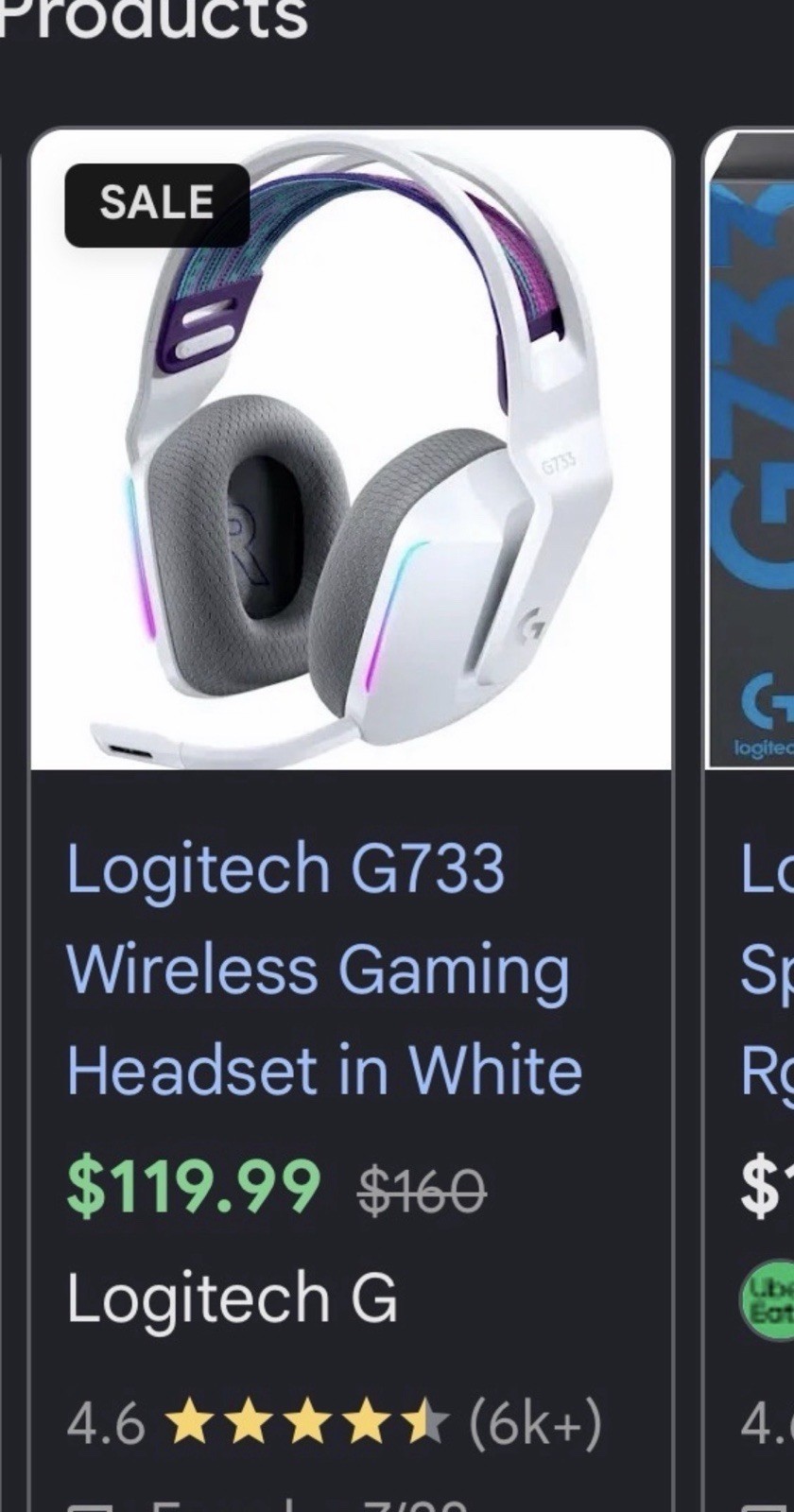 Logitech G733 Wireless Gaming Headset Bluetooth Boom Mic Over-Ear White