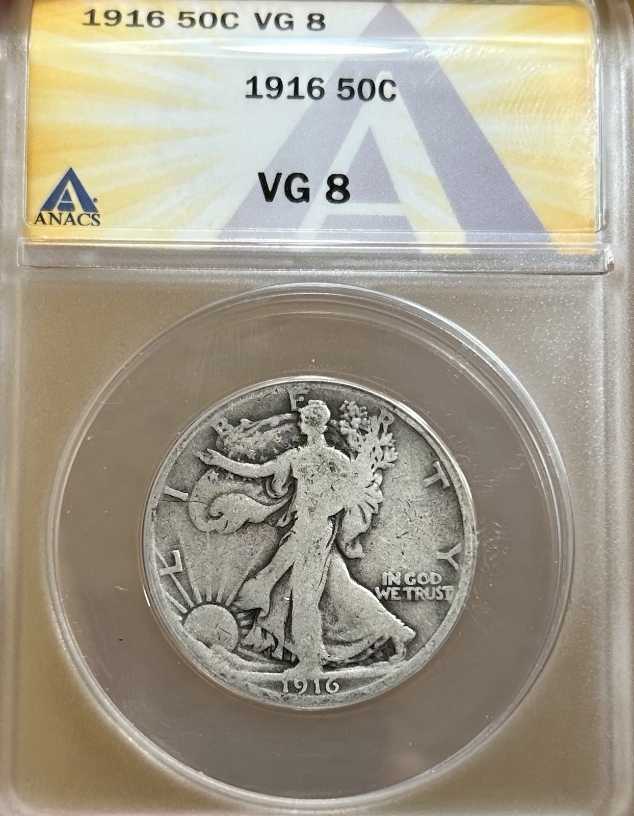 1916 Walking Liberty Silver Half Dollar ANACS VG08