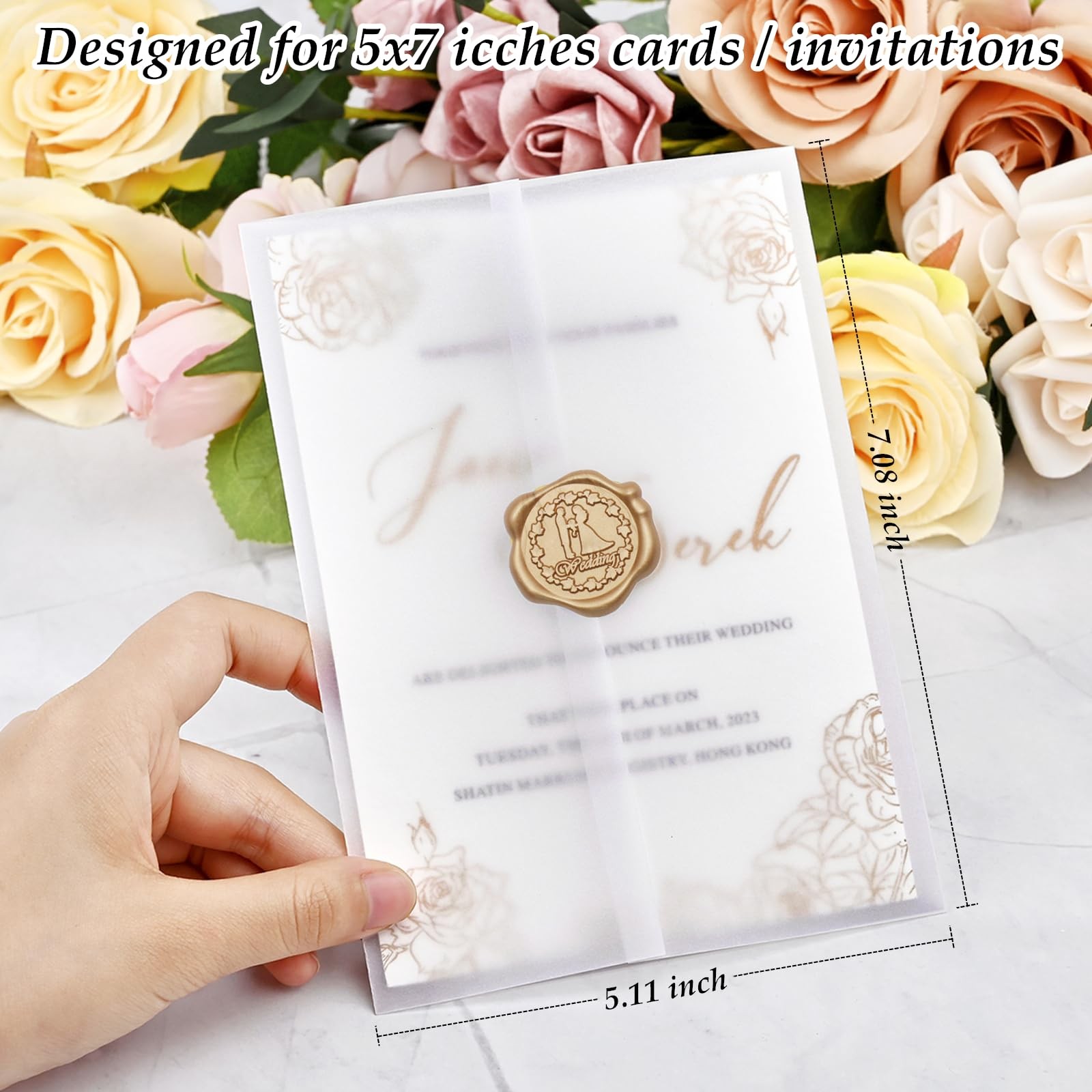 100 PCS 115GSM Translucent PreFolded Vellum Paper Jackets 5x7 Invitations