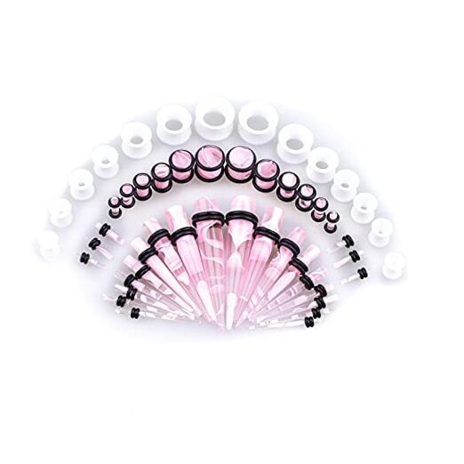 Ear Stretching Kit 50 Pieces 14Gauges-00Gauges Earrings Piercing marble pink