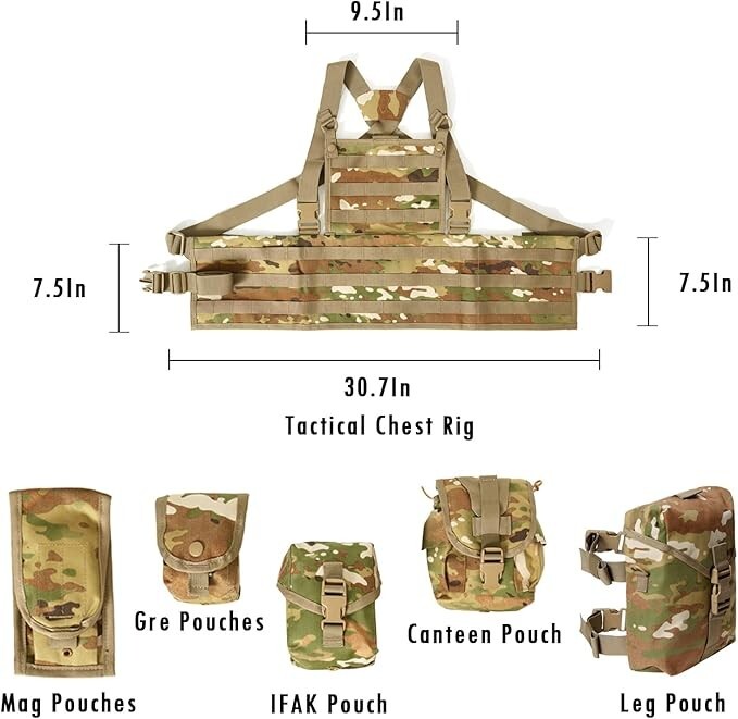 Military MOLLE Adjustable Chest Rig Combat Vests with Leg Pack OCP