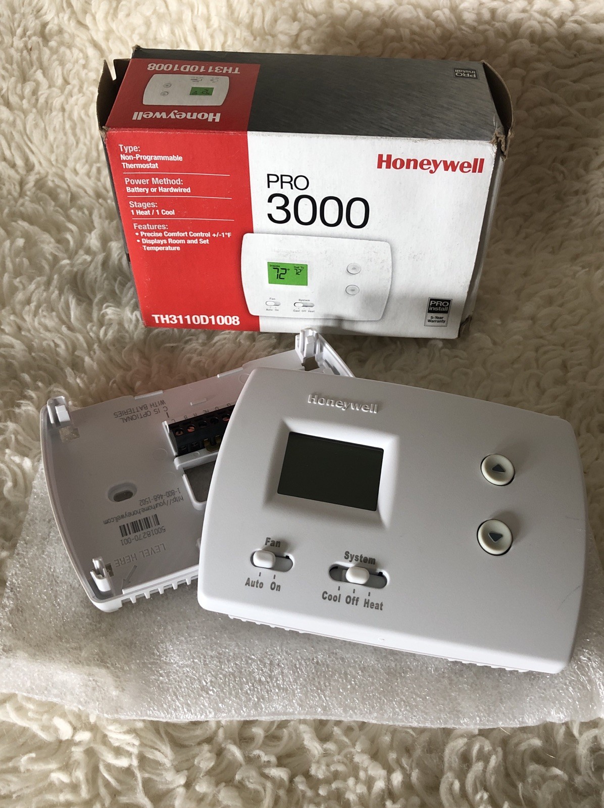 Honeywell Home Pro 3000 Thermostat Non Programmable White 24V TH3110D1008