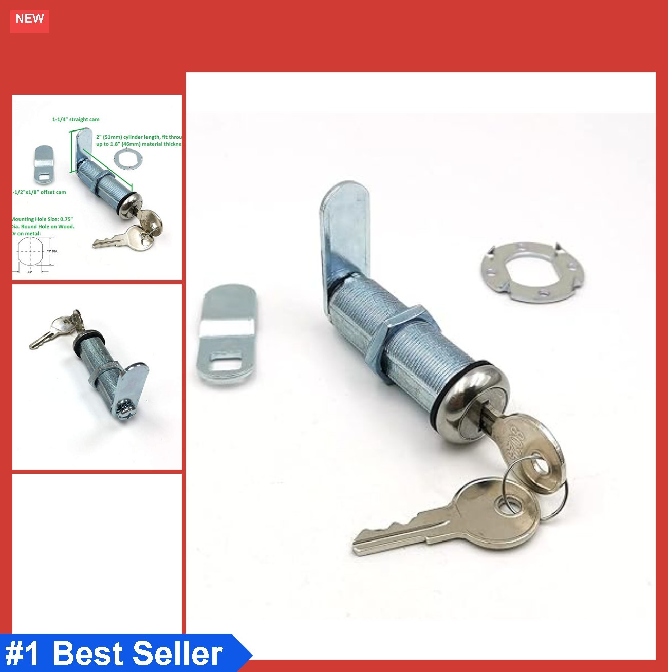 Extra Long RV Cam Lock 2-1/8 Inch Stainless Steel Keyed Alike 8025 Weather