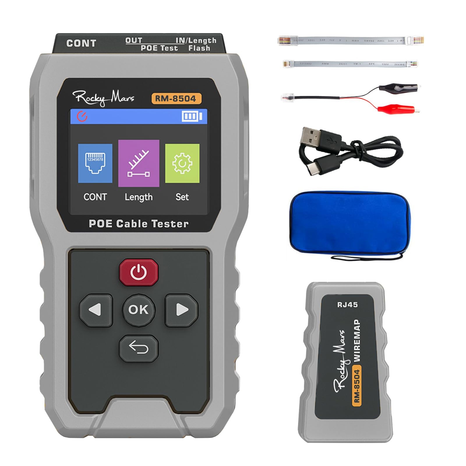 PoE Cable Tester, IEEE 802.3af/at/bt Compliant Network Tester with Port Gray