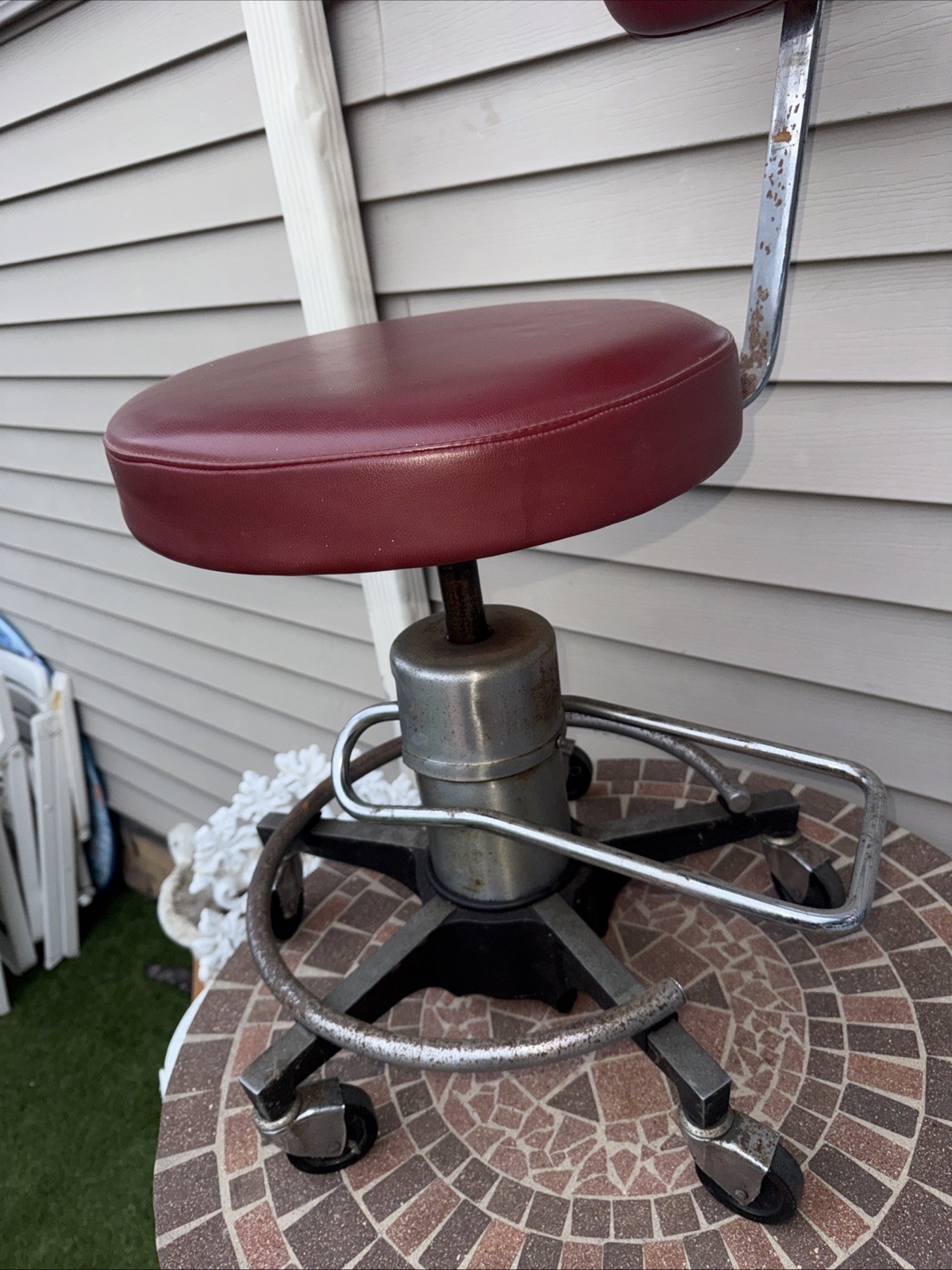 Vintage Foot Adjustable Medical Stool with Cast Iron Base. Rusty And Very Heavy