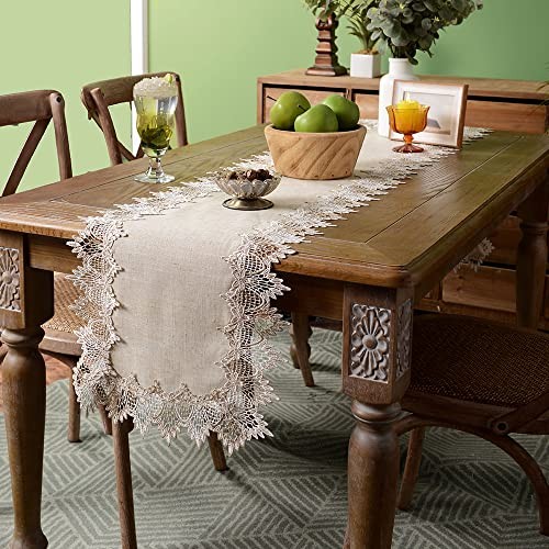 Grey Table Runner Coffee Farmhouse Rustic Macrame 16 x 48 Inch Stone Grey