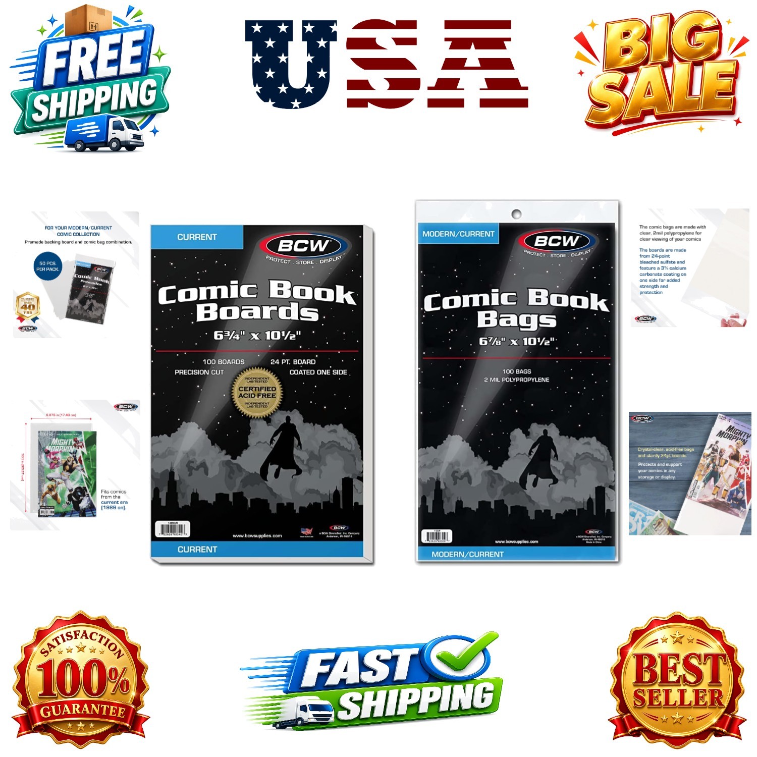 Current Comic Boards and Bags Combo | 100 Polypropylene Comic Bags & Backer B...