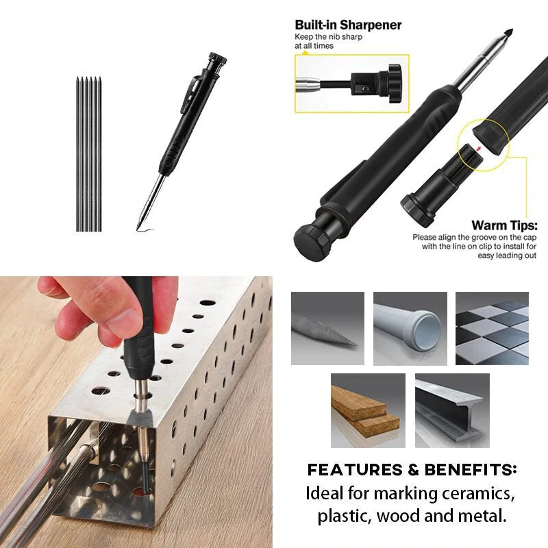Multi-purpose marking tool -- Aluminium alloy marking tool with deep-well pencil