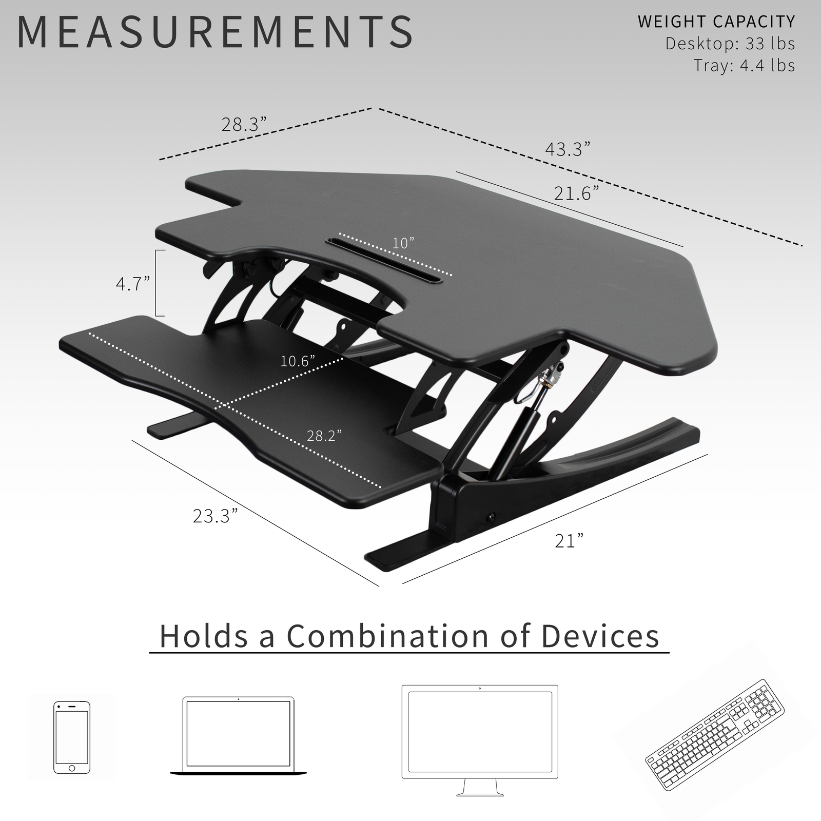 VIVO Black Corner Height Adjustable Cubicle Sit to Standing Tabletop Desk Riser