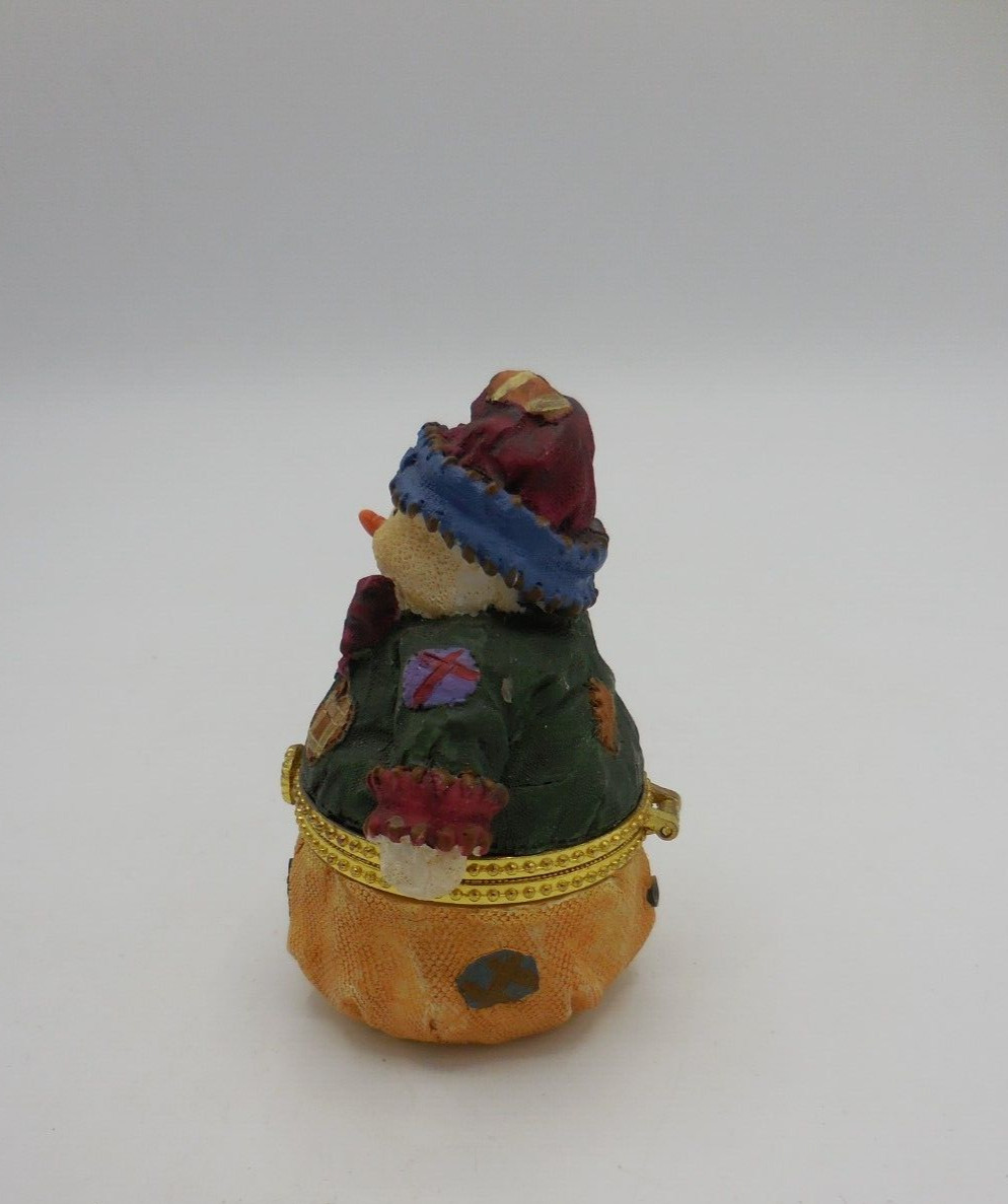 Rustic Patchwork Snowman Hinged Trinket Box 3.5"