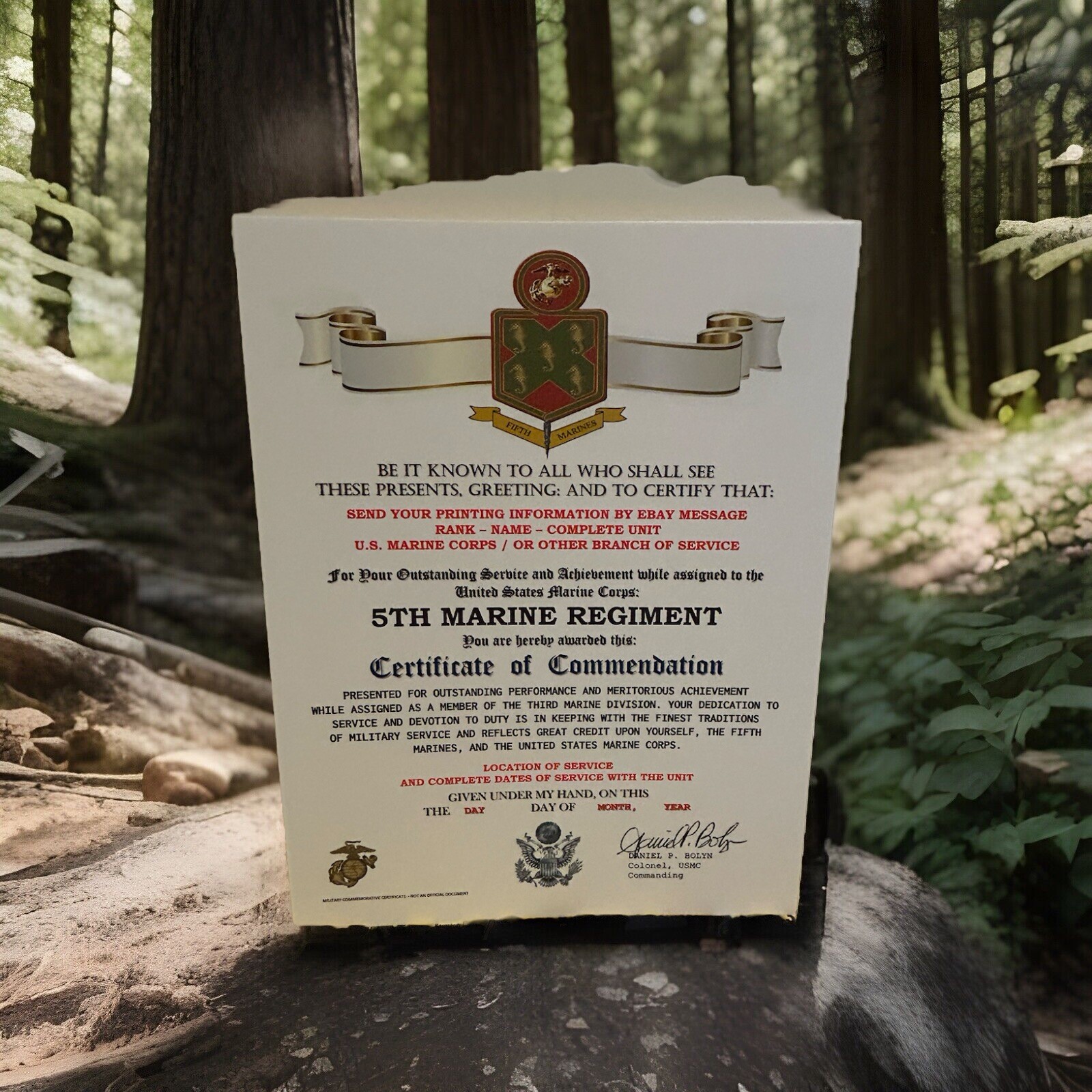 U.S. MARINE CORPS / 5TH MARINE REGIMENT (3 MARDIV) - CERTIFICATE OF COMMENDATION