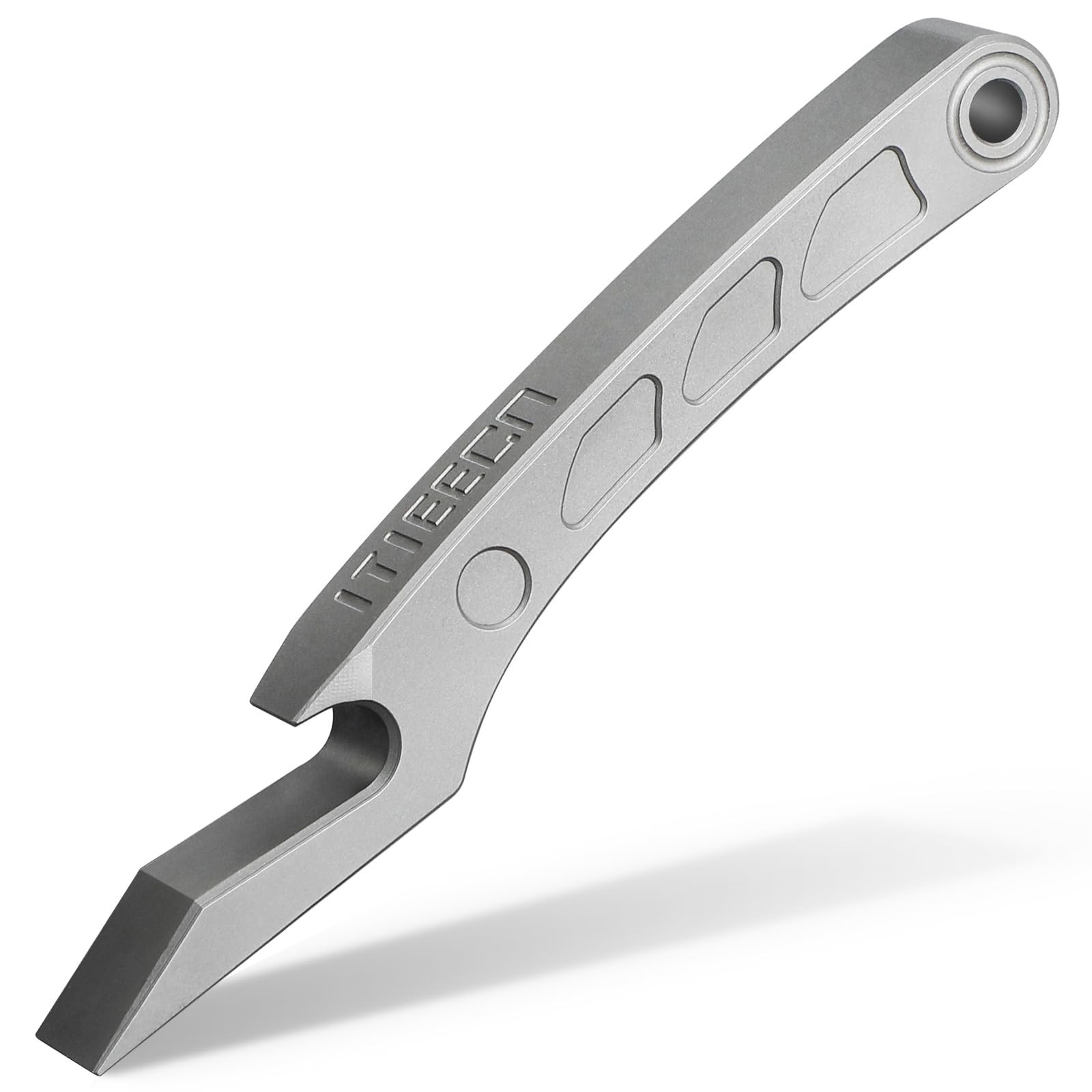EDC Keychain Bottle Opener Compact Titanium Pry Bar Tool, mini, Metallic Grey