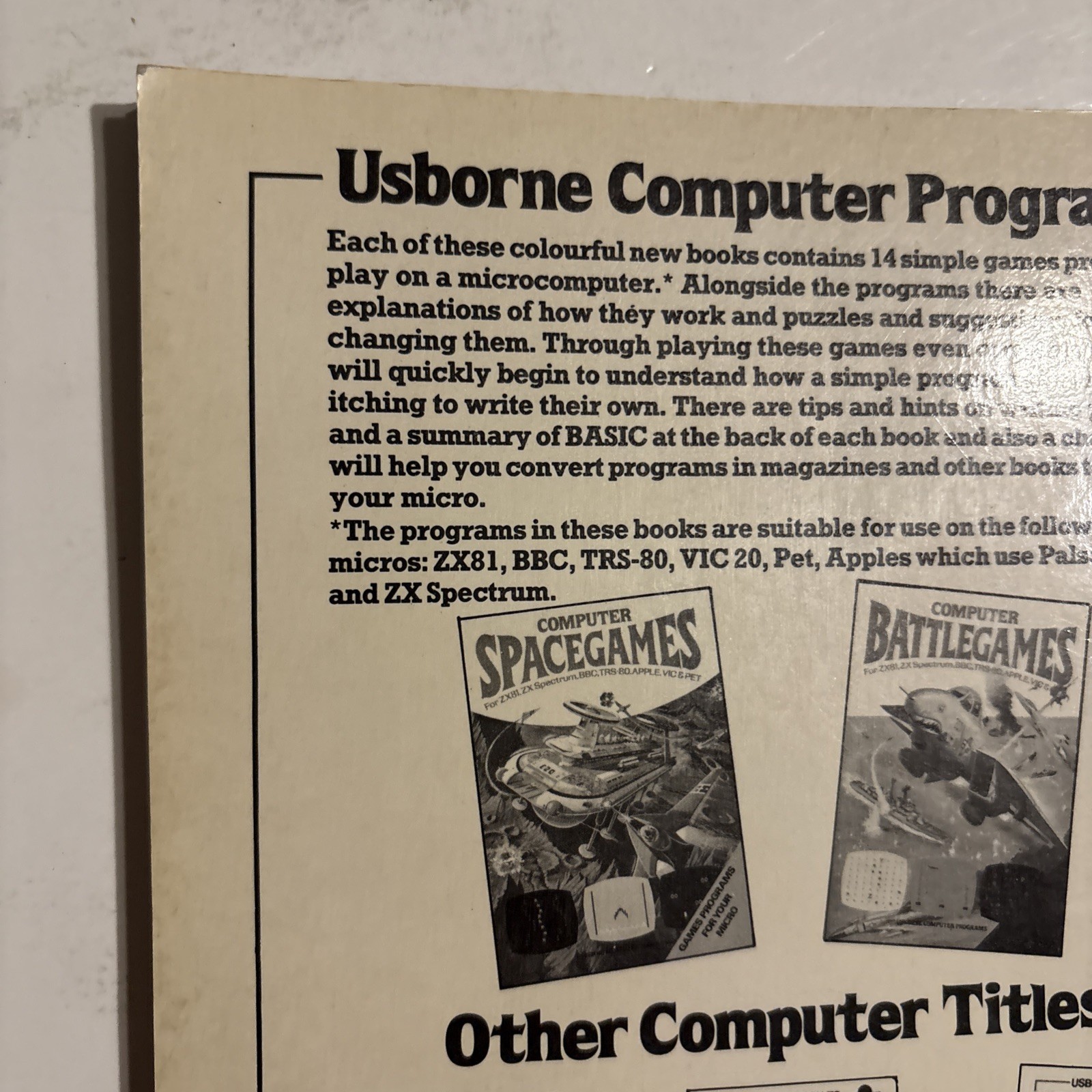 RARE Vtg Computer Spacegames Program Book TRS-80 BBC Apple Usborne 1982 BASIC