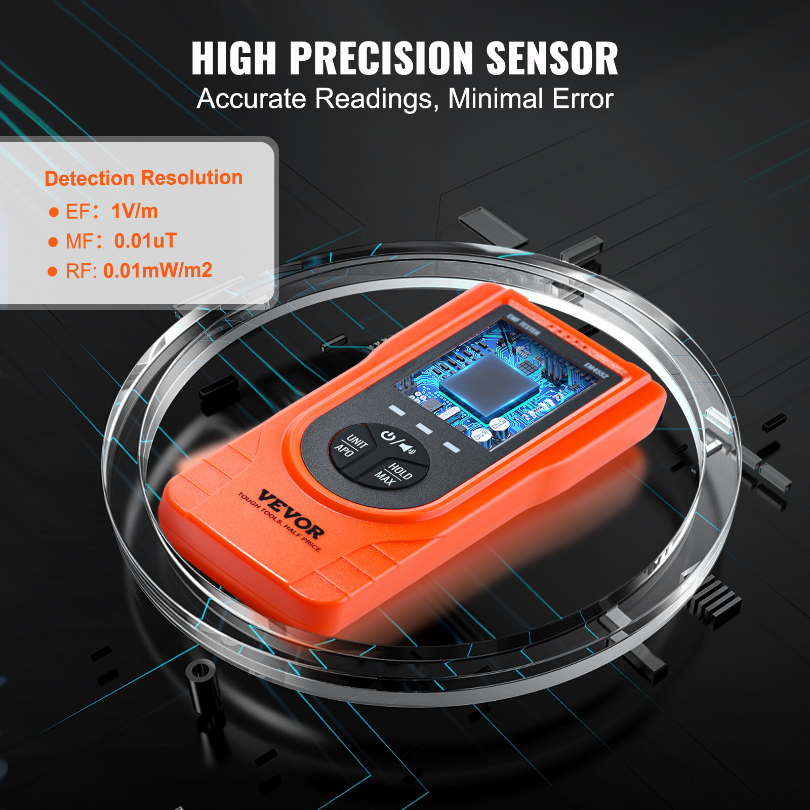 VEVOR Digital LCD 3-in-1 EMF Meter Electromagnetic Radiation Detector EF MF RF