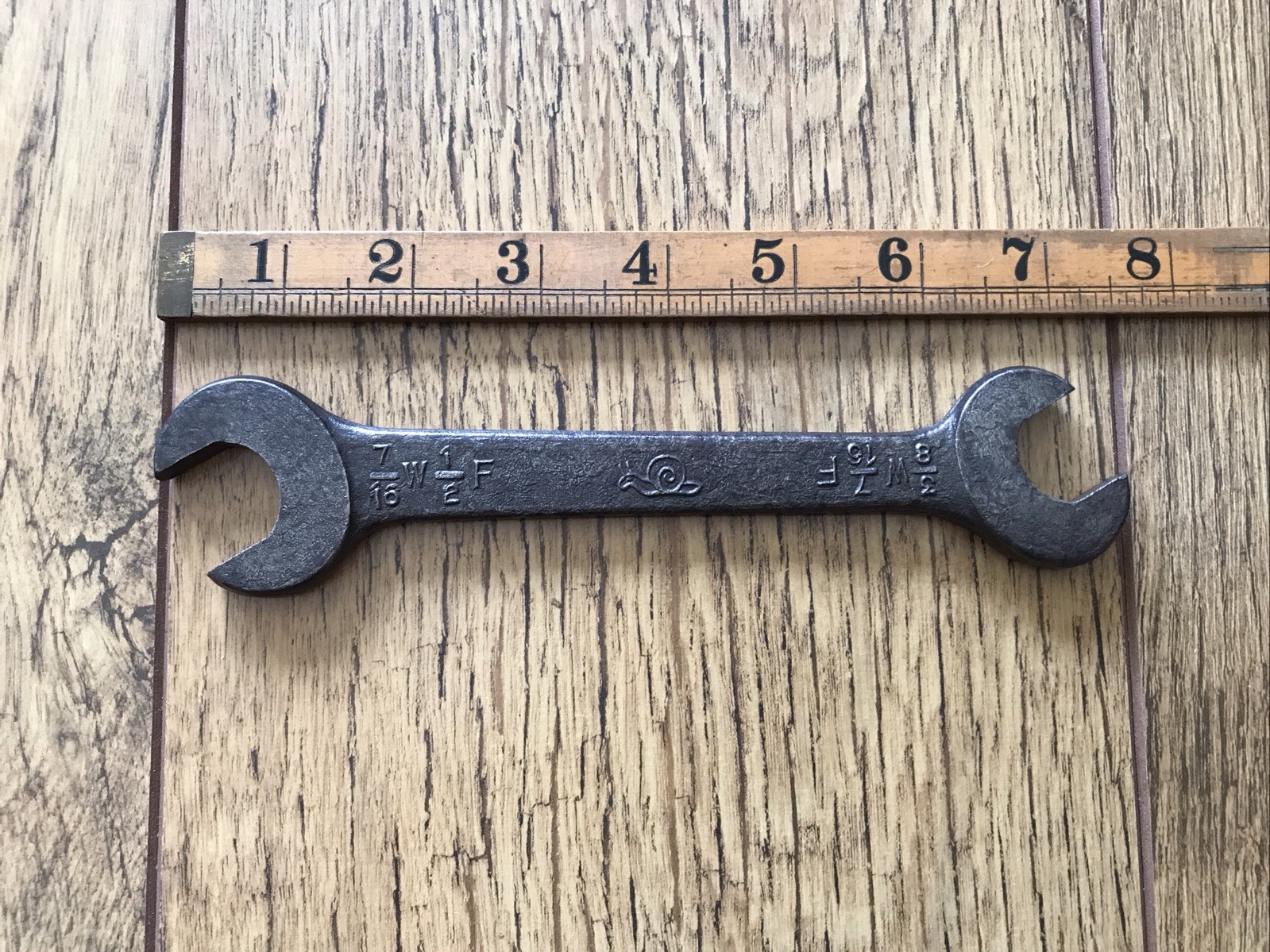 Vintage 1940s Snail Brand 7/16” X 3/8” Whitworth Open Ended Spanner.