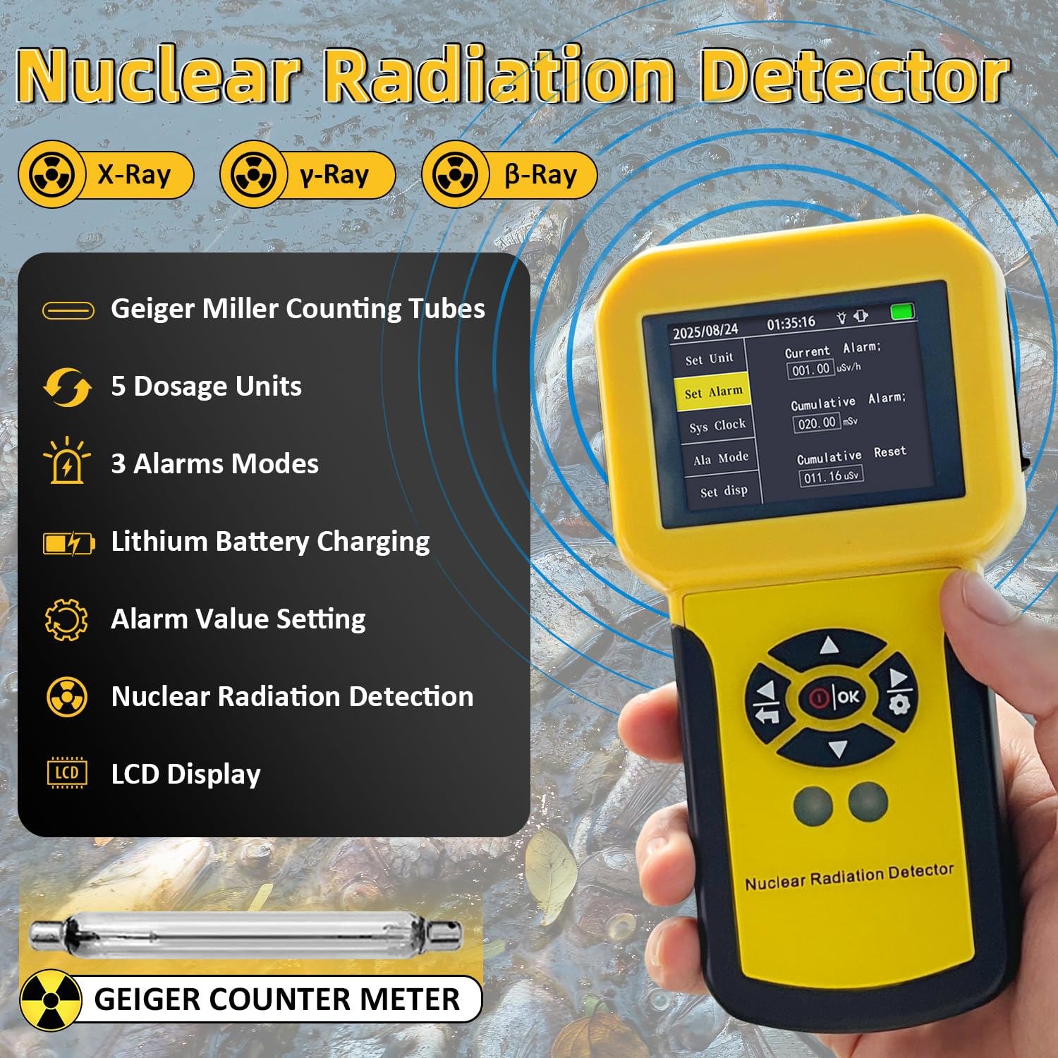 Nuclear Radiation Detector Geiger Counter X-Ray Monitor 3Alarm Radioactive Meter