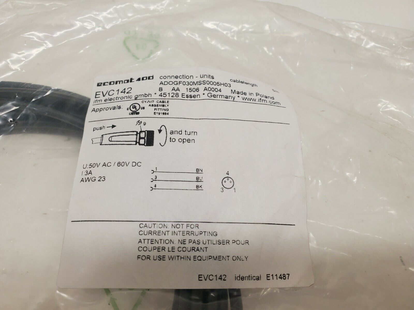 IFM EVC142 Cable New