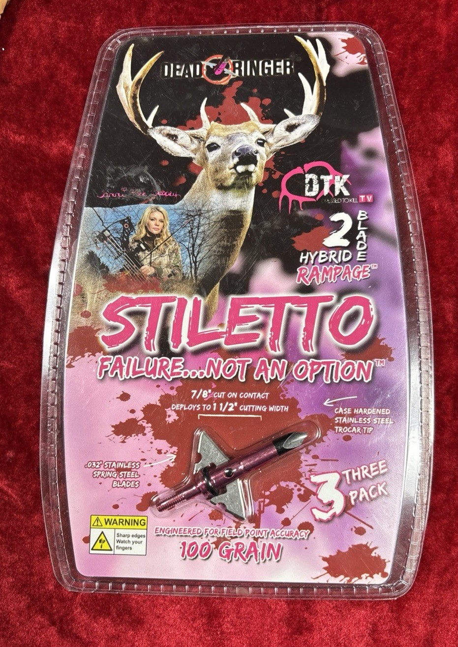 Dead Ringer Rampage Stiletto 2-Blade Hybrid Broadhead 100 Grain Pink Silver 3-P…