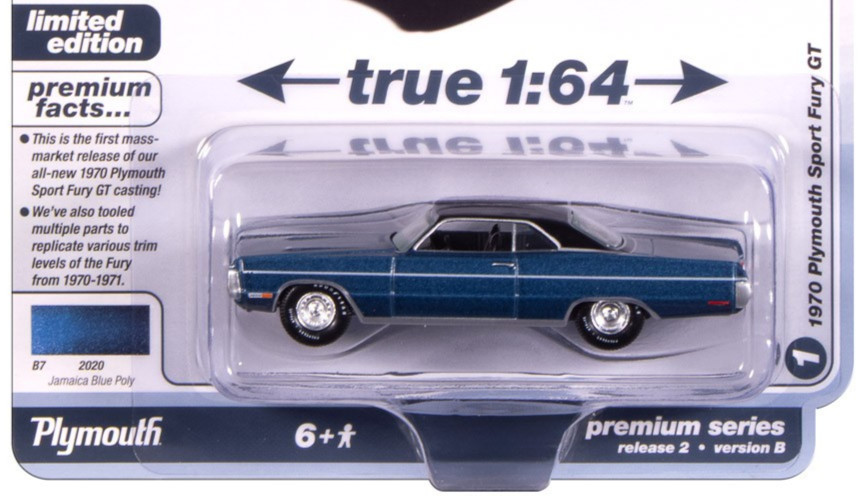 Auto World Vintage Muscle Jamaica Blue Poly 1970 Plymouth Sport Fury GT 1:64 Car