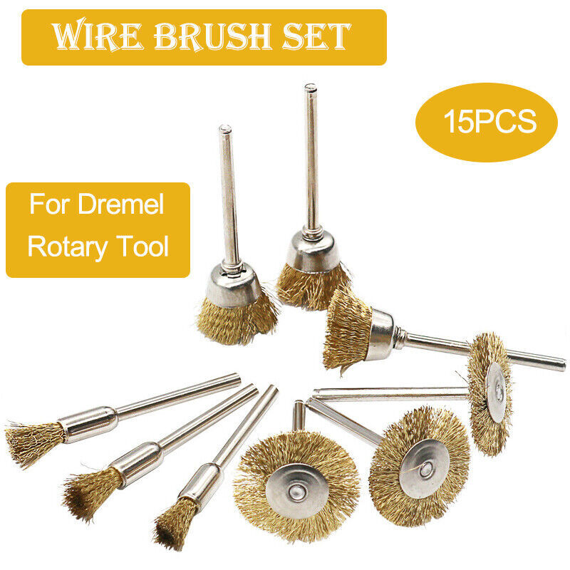 15pcs Wire Brass Brush Brushes Wheel Set Dremel Accessories for Rotary Tools
