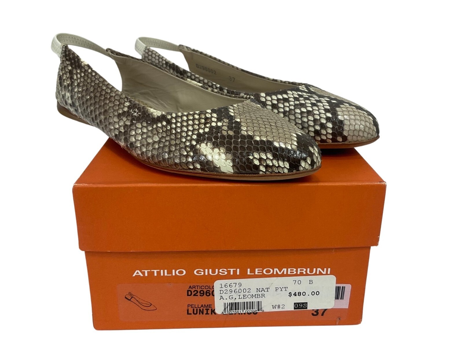 Attilio Giusti Leombruni Python Slingback Flats Size 7
