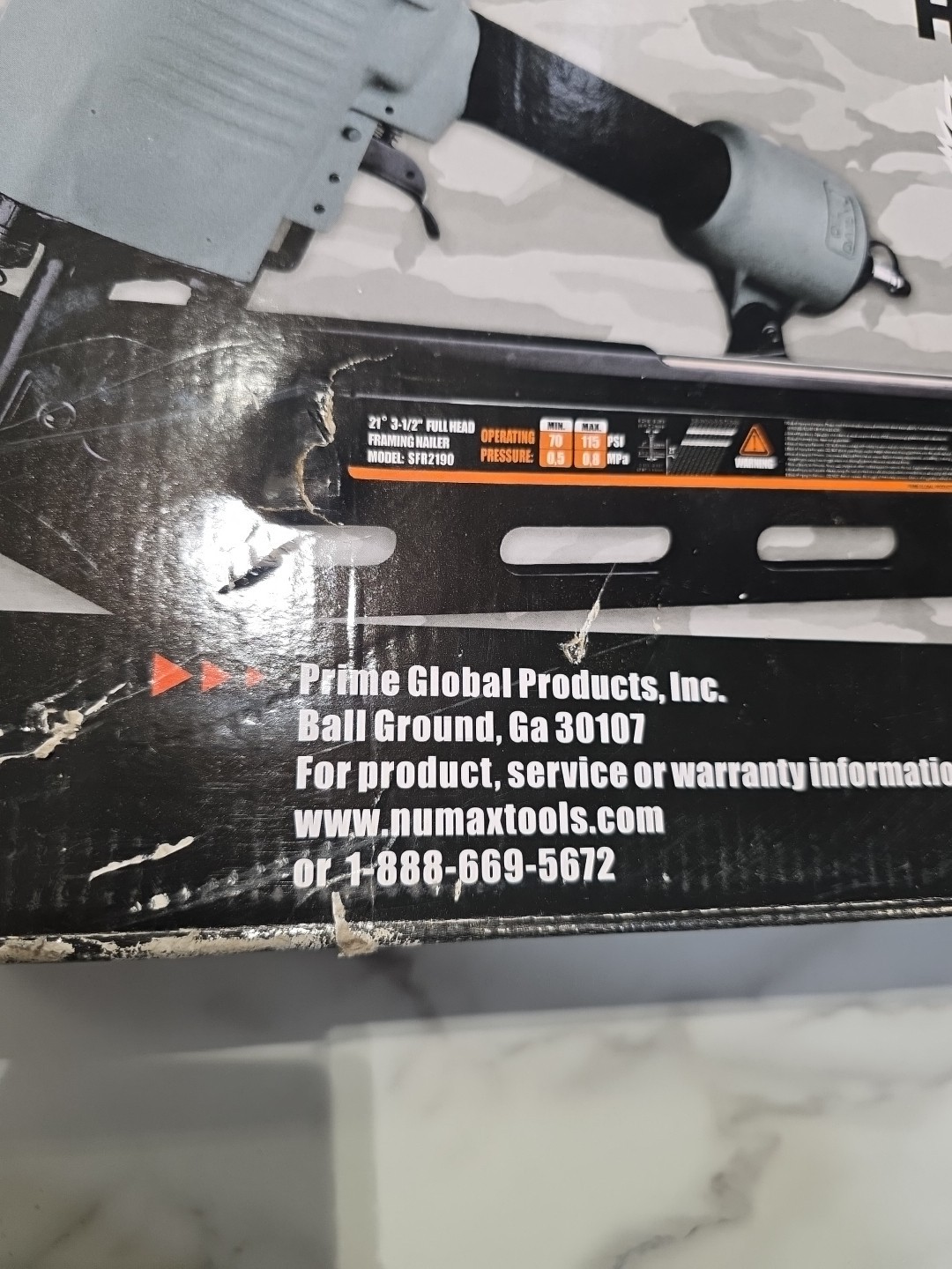 NuMax SFR2190 Pneumatic 21 Degree 3-1/2" Framing Nailer