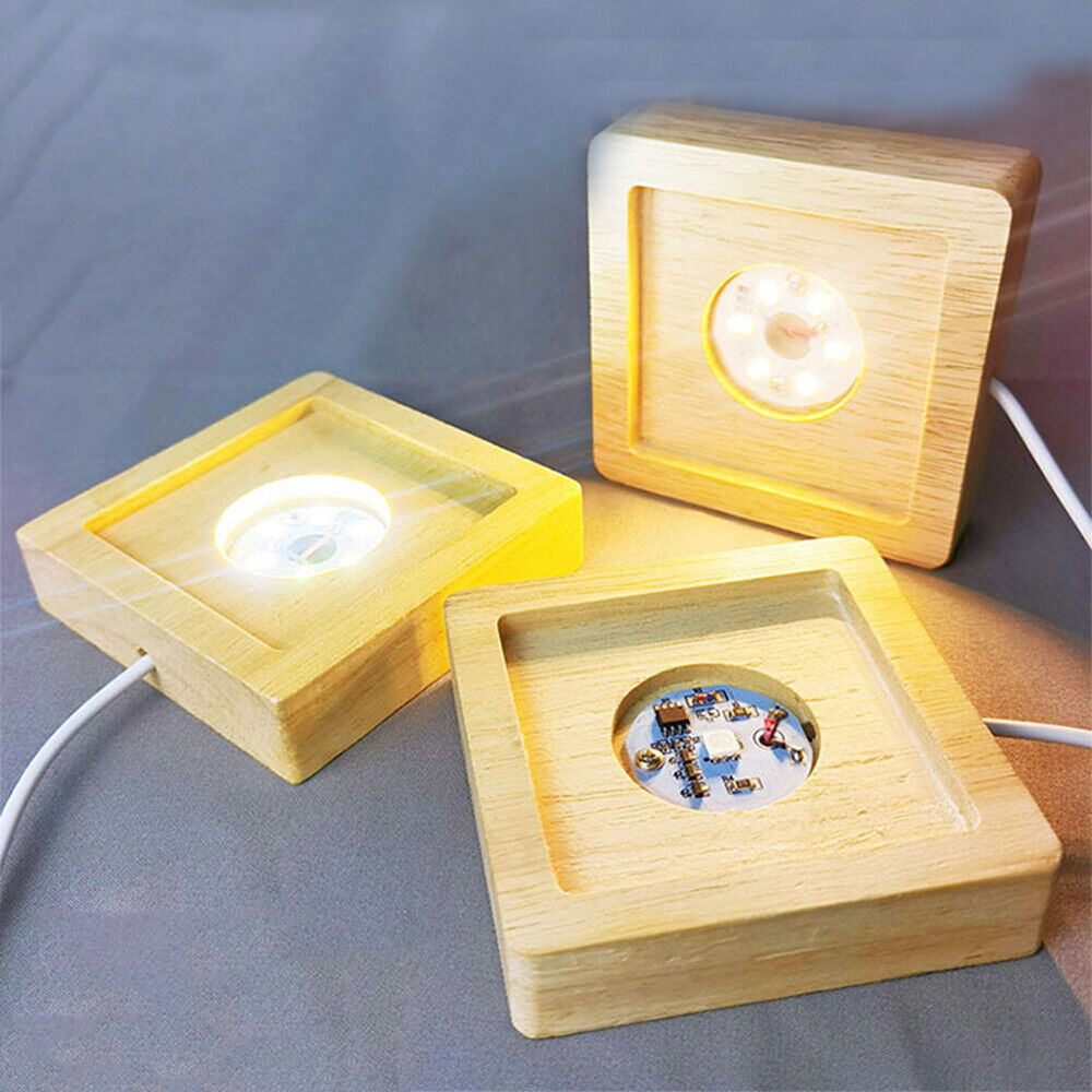 2pcs LED Light Adjuatable COLOR Square Solid Wood Base Holder USB Lamp Display